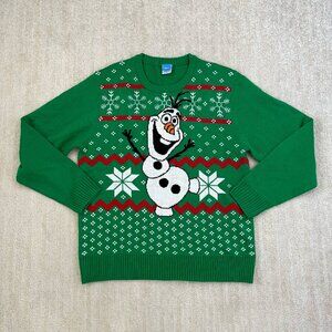 Disney Adult Frozen Olaf Green Crewneck Ugly Christmas Holiday Sweater XL